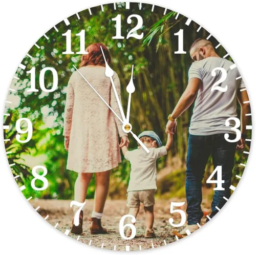 Vista 2 de Reloj de madera redondo personalizado para colgar con foto, imagen, texto, logotipo, regalo para familiares, amigos, granja, arte de pared, rústico