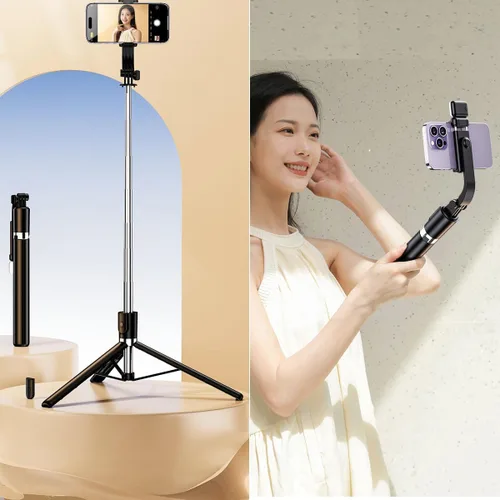 Vista 3 de Trípode de teléfono de 67 pulgadas y selfie stick trípode de viaje para selfies de iPhone, con soporte para teléfono, rotación de 360°, palo selfie