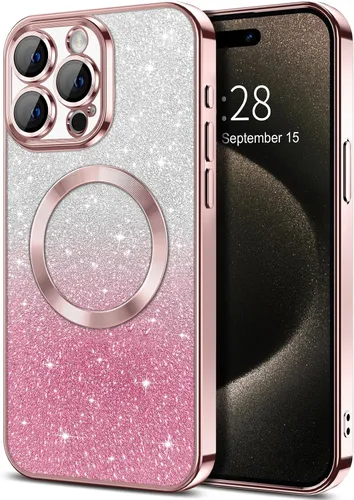 Vista 88 de Hython Funda para iPhone 13 Pro transparente con purpurina magnética [compatible con MagSafe] Protector completo de lente de cámara delgado