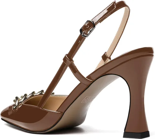 Vista 7 de SKYSTERRY Zapatos de tacón alto con punta puntiaguda casual de metal para mujer, con patente de patente de 3.3 pulgadas