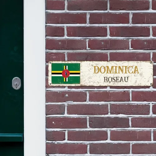 Vista 5 de Roseau - Letreros de metal personalizados con bandera de Dominica, letrero de metal con diseño de Capital Country City Souvenir Dominica-Roseau