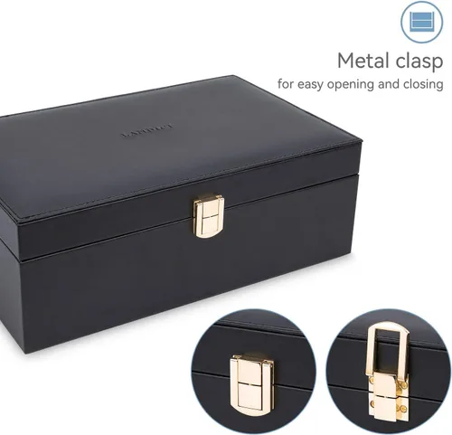 Vista 5 de LANDICI Joyero organizador para mujeres y niñas estuche grande de 2 capas para hombres con bandeja extraíble soporte de almacenamiento de joyas