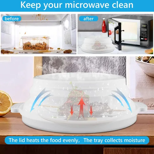 Vista 5 de Juego de 2 cubiertas para salpicaduras de microondas con bandeja de platos, cubierta de microondas para alimentos sin BPA, tapa de 10.6 pulgadas