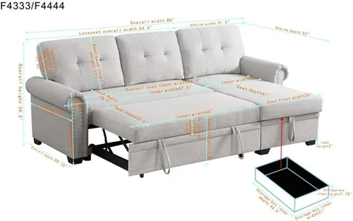 Vista 2 de Alexent Sofá cama convertible con cama extraíble, sofá cama de 3 plazas, sofá cama con diván de almacenamiento para apartamento, sala de estar