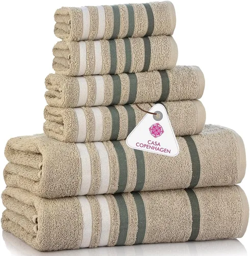 Vista 18 de CASA COPENHAGEN Bella - Juego de toallas de 6 piezas, color gris a rayas, 21.16 oz/m², 2 toallas de baño, 2 toallas de mano y 2 toallas pequeñas