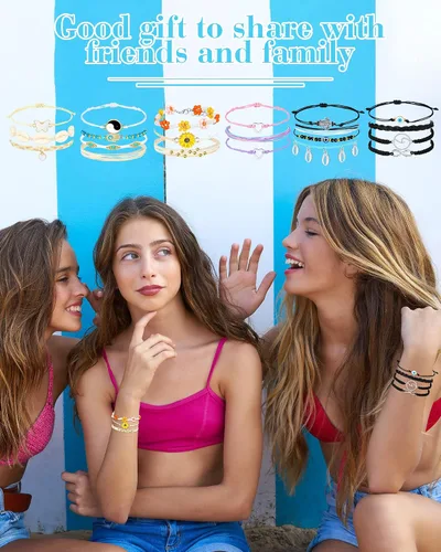Vista 3 de Hicarer 21 pulseras de olas surfistas ajustables e impermeables hechas a mano para la amistad, joyería para mujer
