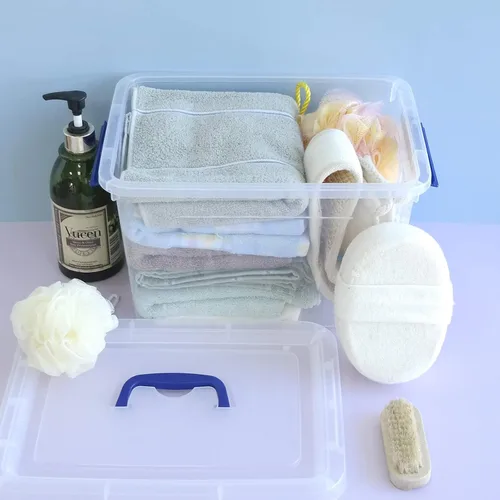 Vista 6 de Caja de almacenamiento de plástico transparente de 10 L, caja de almacenamiento con asa, paquete de 6