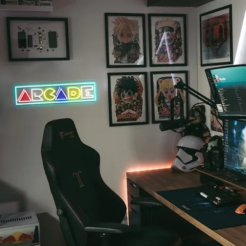 Vista 4 de Letrero de neón de arcade, decoración de sala de juegos de arcade, letrero iluminado por USB para transmisión, cueva de hombre, regalo para Arcade20