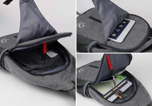 Vista 147 de Waterfly - Mochila cruzada tipo bandolera para viajes y caminatas, bolsa de pecho, Gris, talla única