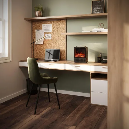 Vista 4 de Hearth Brands Calentador de espacio portátil con chimenea eléctrica con efecto de llama 3D, 1500 W, esfera de termostato ajustable, sensor