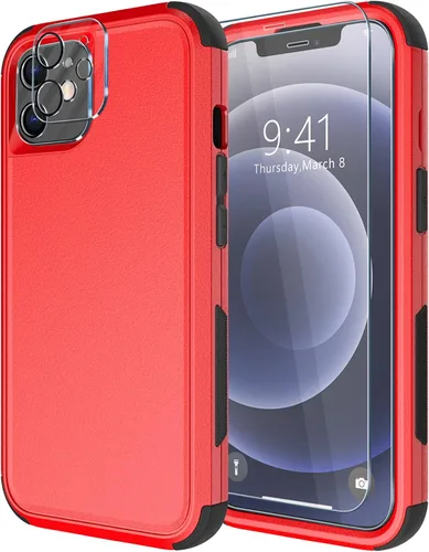Vista 14 de Diverbox - Funda para iPhone 12 a prueba de golpes y caídas, protector de pantalla de vidrio templado, funda protectora de alta resistencia