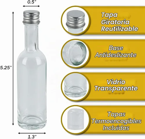 Vista 2 de Mini botella de licor de 1.7 fl oz (1.7oz) con tapa a prueba de fugas y sello termorretráctil, tapas de aluminio plateado, paquete de 24