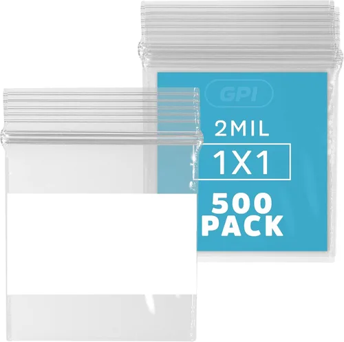 Vista 25 de GPI - Mini bolsas con cremallera de 1 x 1 pulgada, paquete de 100 bolsas de plástico transparente con cierre con cremallera con bloque blanco