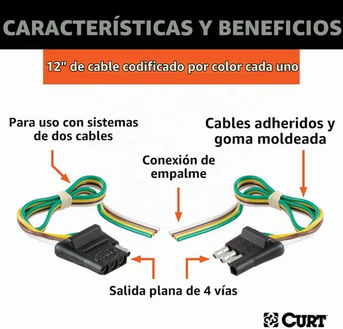 Vista 2 de CURT 58304 Arnés de cableado plano de 4 pines, cables laterales del vehículo y del lado del remolque de 12 pulgadas