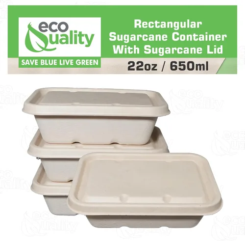 Vista 5 de EcoQuality Cuencos desechables de 22 onzas con tapas de fibra, cuencos rectangulares de papel biodegradable de fibra de caña de azúcar compostable