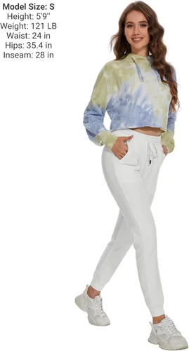 Vista 2 de SPECIALMAGIC Pantalones deportivos de algodón para mujer con bolsillos y cordón de ajuste casual