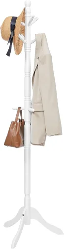 Vista 9 de VASAGLE Perchero de madera maciza y soporte, árbol de pasillo independiente con 10 ganchos para sombreros, bolsos, carteras, para entrada, pasillo