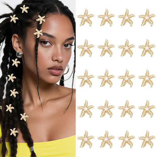 Vista 10 de YISSION Lindos horquillas para el cabello, clips y pasadores con diamantes de imitación, 20 piezas de estrellas de mar azules, pequeños accesorios