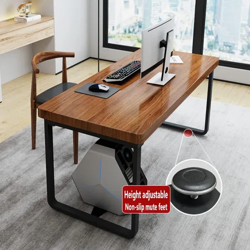Vista 6 de Mesa de juego moderna y simple de madera maciza para computadora con soporte de metal en forma de U y panel de pino de 2.0 in, fácil de montar