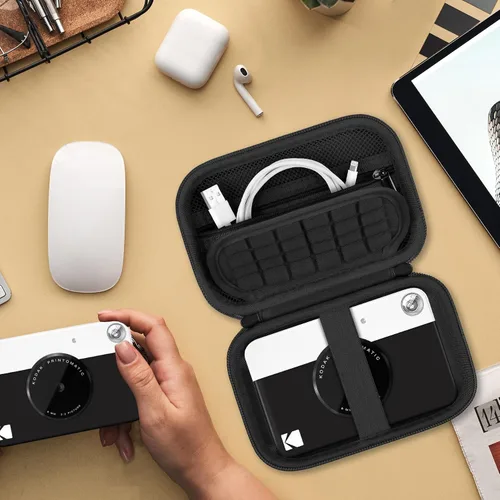 Vista 7 de Estuche rígido de viaje para cámara digital Kodak Printomatic a todo color, funda protectora con bolsillo de malla para cable USB, papel Negro