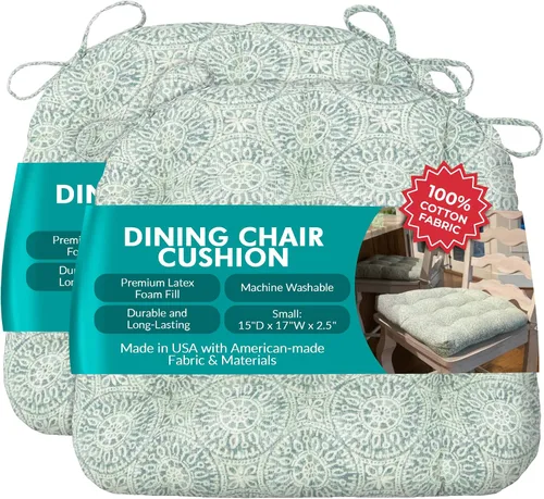 Vista 112 de Barnett Home Decor Ticking Stripe Berlin Blue - Almohadilla para silla de comedor con lazos, tamaño mediano 18, relleno de espuma de látex, lavable