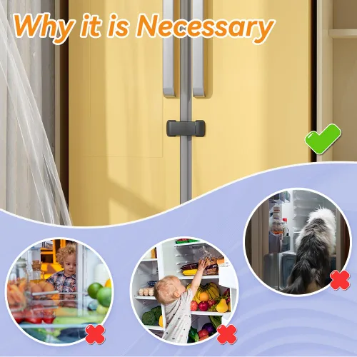 Vista 6 de SAFELON Cerradura francesa de seguridad para puerta de nevera para bebé, cerradura de refrigerador doble a prueba de niños, cerradura de armario