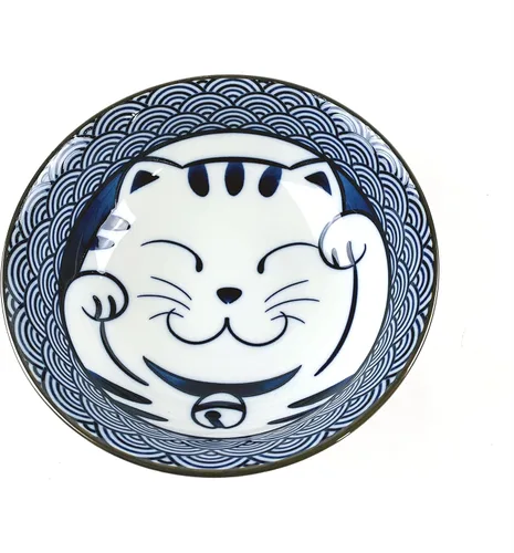 Vista 5 de JapanBargain 4694 - Juego de 2 cuencos de sopa y cucharas japonesas grandes de porcelana japonesa, cuencos de ramen con patrón de gato de la suerte