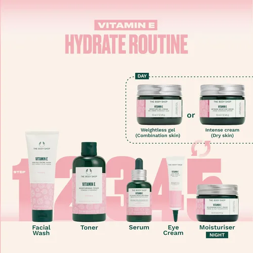 Vista 6 de The Body Shop Crema hidratante intensa de vitamina E Hidratante facial de 72 horas con ácido hialurónico Crema facial batida para una piel más