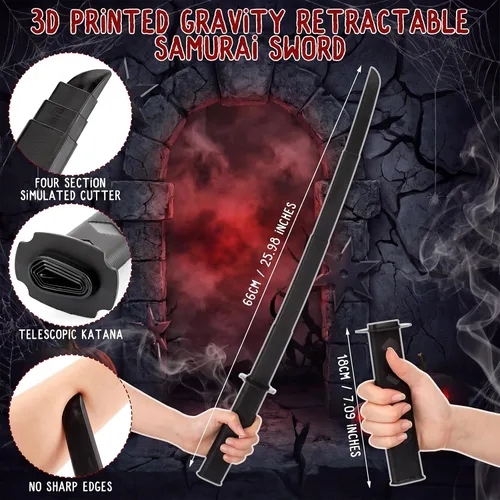Vista 3 de Chicingyou 2 Pcs Samurai Halloween Set, Oni Mask Retractable Sword