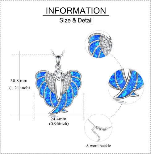 Vista 4 de YFN Collar de alas de ángel de plata de ley 925 con colgante de alas de ángel guardián collar de piedra natal para mujeres y niñas joyería de Navidad
