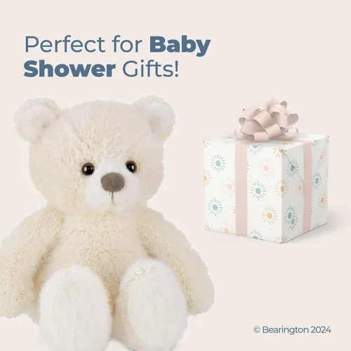 Vista 5 de Bearington Tucker - Oso de peluche de color blanco hueso, peluche suave de 11 pulgadas con piel desaliñada y cuerpo pesado, adorable juguete