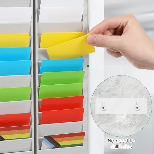 Vista 4 de Estante para tarjetas de 28 tiempos, soporte para tarjetas de tiempo, montado en la pared, organizador colgante para oficina, almacén, fábrica