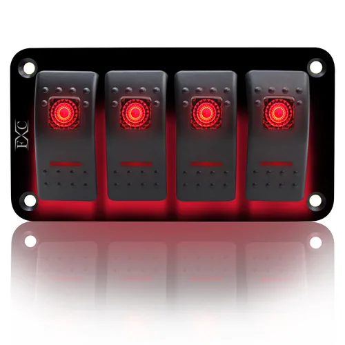 Vista 11 de FXC Interruptor basculante Panel de aluminio 2 Gang Interruptores de palanca Dash 5 Pin ON/OFF 2 LED retroiluminado para barco coche azul marino