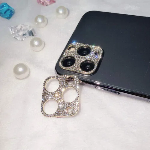 Vista 7 de Paquete de 2 protectores de lente de cámara con purpurina compatibles con iPhone 11 de metal con diamantes brillantes para lente de cámara (negro)