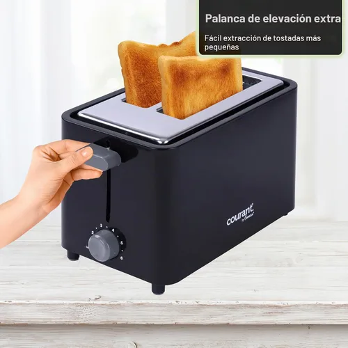 Vista 4 de Courant Tostadora de 2 rebanadas Cool Touch con ranuras extra anchas para pan, bagels y waffles con 6 configuraciones de tostado ajustables, bandeja
