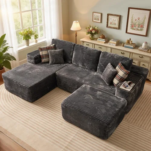 Vista 24 de Sofá modular Cloud de 96 pulgadas con tumbona, asiento profundo en forma de L, moderno sofá cama sin hueso, no requiere montaje, sofás sin hueso