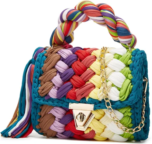 Vista 2 de Bolso cruzado para mujer, bolso de hombro de punto de hilo grueso, bolso de mano tejido a mano, bolso de noche con solapa