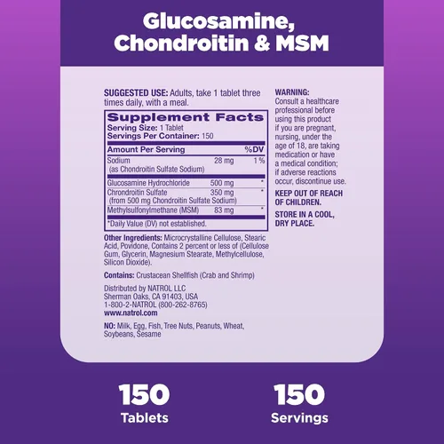 Vista 4 de Natrol Tabletas de glucosamina condroitina y MSM, 150 unidades (paquete de 12)