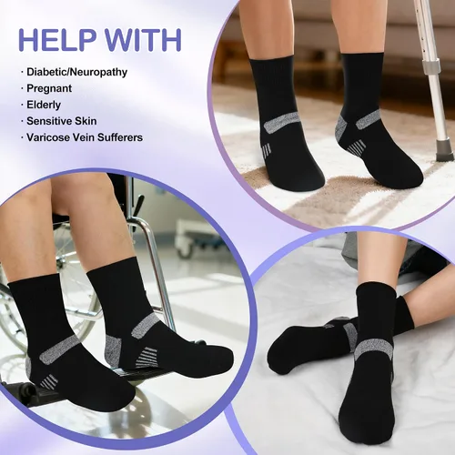 Vista 6 de Bulinlulu Calcetines diabéticos para mujer, talla 9-11, 6 pares de calcetines tobilleros diabéticos no vinculantes para mujeres y hombres (negro)