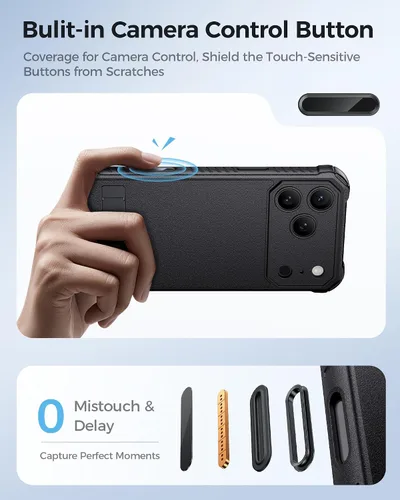 Vista 5 de ASAFCASE - Funda para iPhone 17 Pro con soporte, compatible con MagSafe, color negro Camera Control Button, Military Grade Shockproof, Full Camera