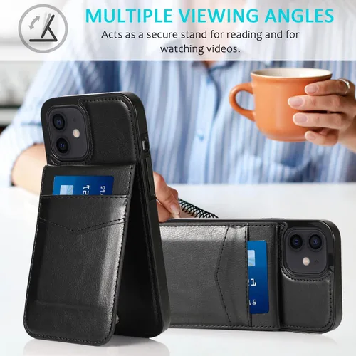 Vista 2 de Funda tipo cartera para iPhone 13 Pro Max con tarjetero para mujeres y hombres, de piel sintética, para iPhone 13 Pro Max de 6.7 pulgadas (negro)