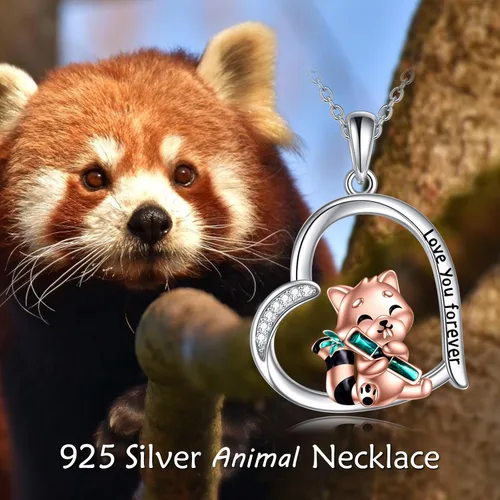 Vista 6 de JERWLI Lindo regalo de animales de plata esterlinapanda rojoconejo, collar con colgante de animal lindo joyería para mujeres niñas regalos