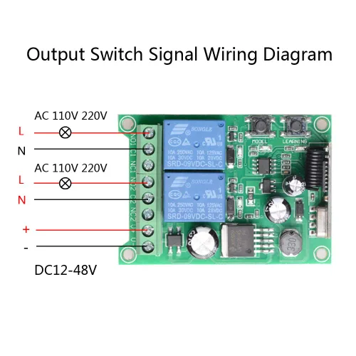 Vista 4 de Interruptor de control remoto inalámbrico CC 12V 24V 36V 48V Nuevo interruptor de control remoto multifunción de 2 canales, transmisor de 433MHz