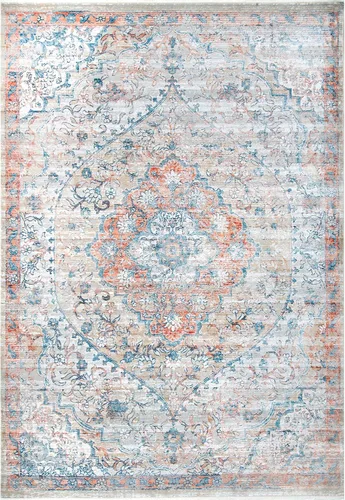 Vista 2 de nuLOOM Maxine - Alfombra de área con medallón floral, 4 x 6, óxido