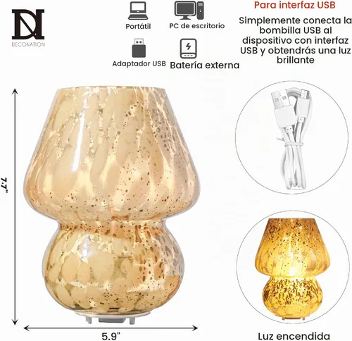 Vista 3 de DN DECONATION - Lámpara de cristal con forma de hongo, lámpara de mesa