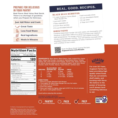 Vista 4 de Augason Farms Mezcla para Hamburguesas de Frijoles Negros, Cubo de 4 Galones, Certificado Sin Gluten, Suministro de Alimentos de Emergencia, Para