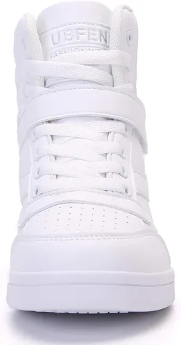 Vista 4 de UBFEN Zapatos deportivos para mujer, con soporte de tobillo alto, color vibrante, tacón de cuña oculto, retro, de los años 80, para niñas, cosplay
