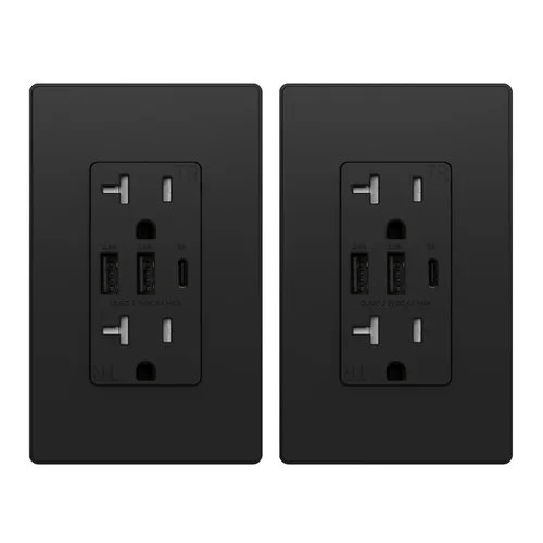 Vista 22 de ELEGRP Tomacorrientes USB, toma de pared de 3 puertos, toma eléctrica de 30 W 6.0 A resistente a manipulaciones, toma de corriente de 15 amperios