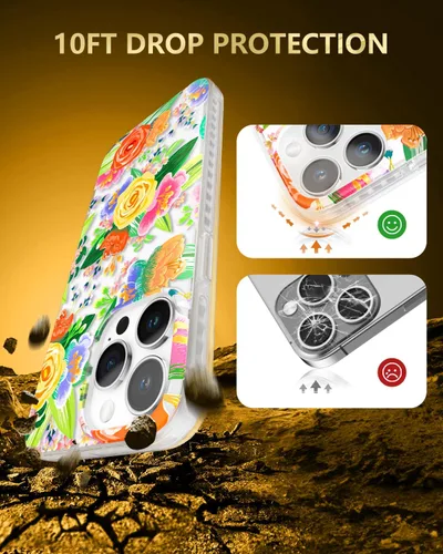 Vista 5 de SCORPIFY Funda para iPhone 14 Pro Max con diseño floral de rosas perforadas en el corazón rojo, bonita funda transparente para teléfono para mujeres