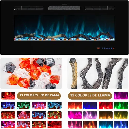 Vista 3 de Insertos de chimenea eléctrica de 48 pulgadas, chimenea eléctrica empotrada y de pared, chimenea lineal con termostato, pantalla táctil y control